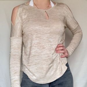 Lucky Brand beige cold shoulder top